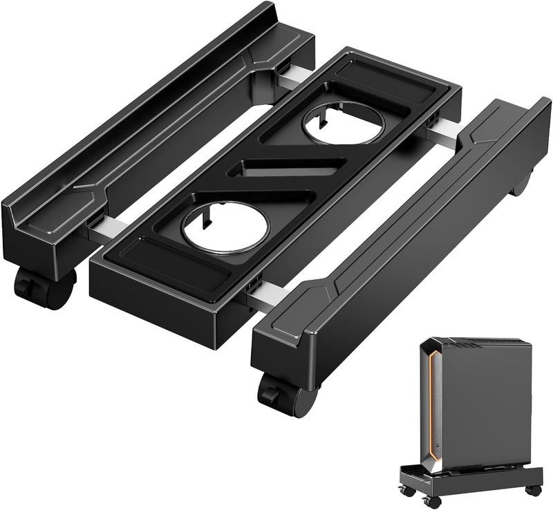 CABTE Adjustable Computer Tower Stand, Mobile CPU Stand with 4 Rolling Caster Wheels, Under Desk CPU Holder PC Floor Cart PC Riser for Gamers and Students (Standard model) - Image 1